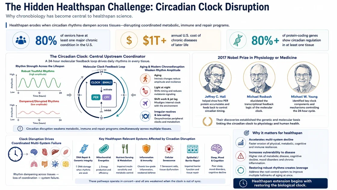 DeepSense visual explaining circadian clock disruption as a multi-system healthspan challenge.